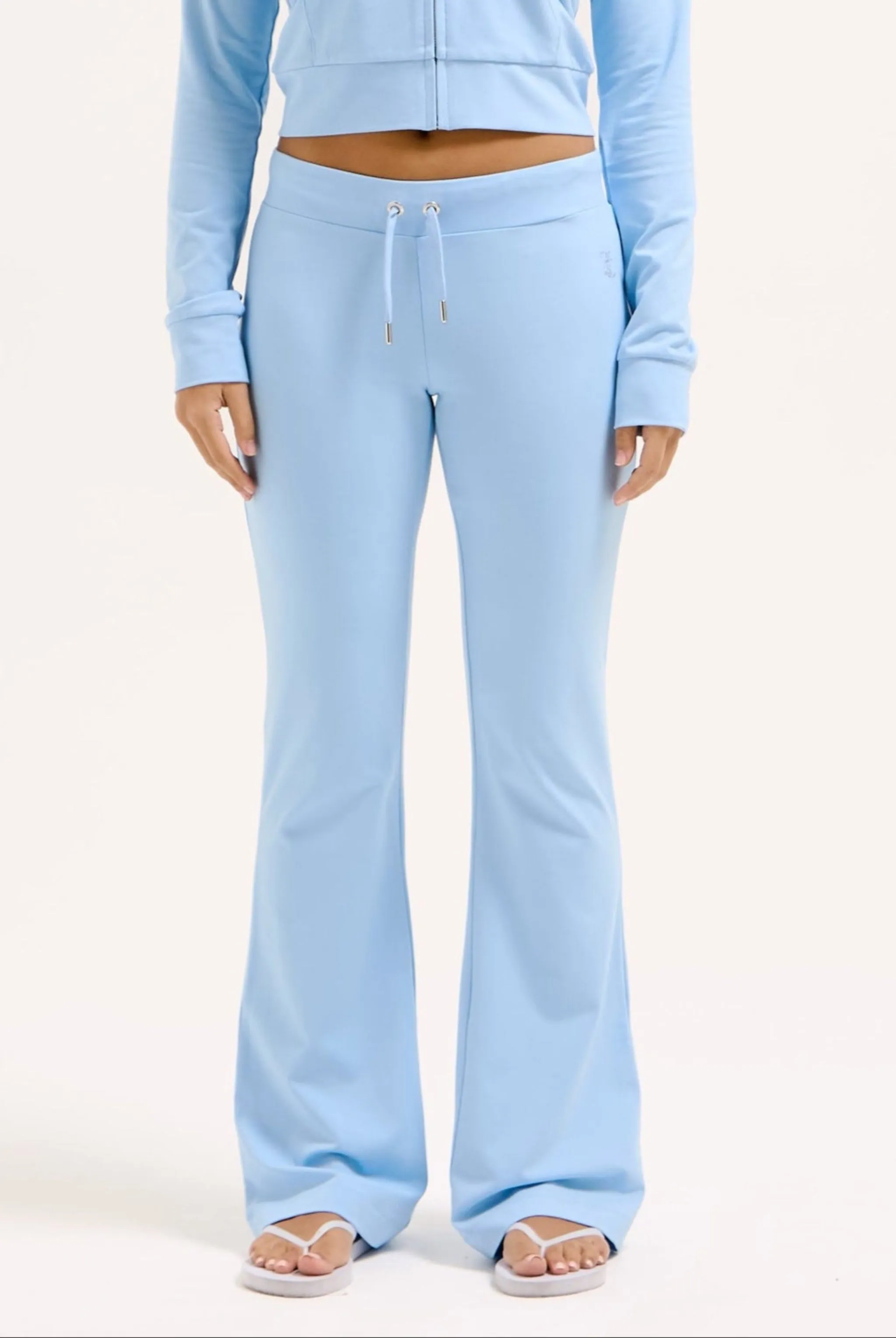 POWDER BLUE LOW RISE LUXURY JERSEY DIAMANTÉ TRACK PANT