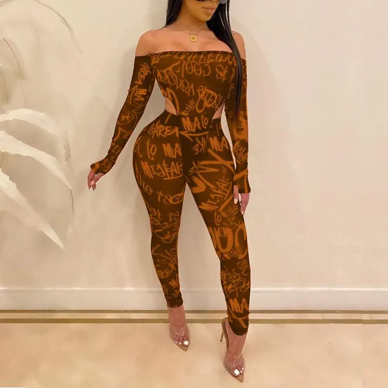 Print Sheer Mesh Long Sleeve Bodysuit & Pants Set