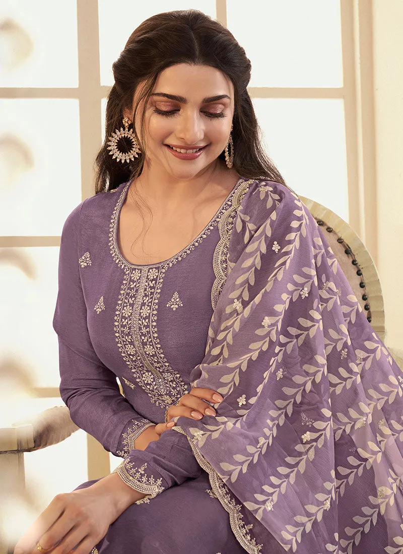 Purple Meenakari Embroidery Silk Salwar Kameez Suit