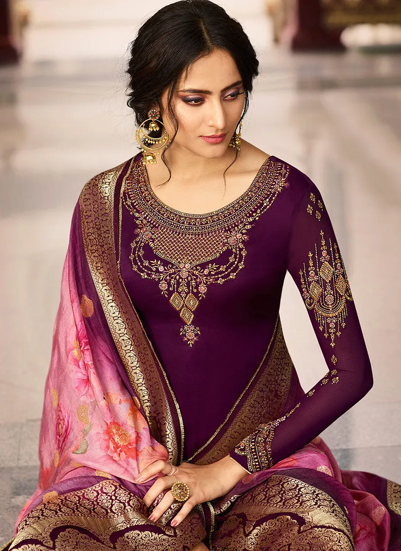 Purple Overall Pakistani Pant Suit
