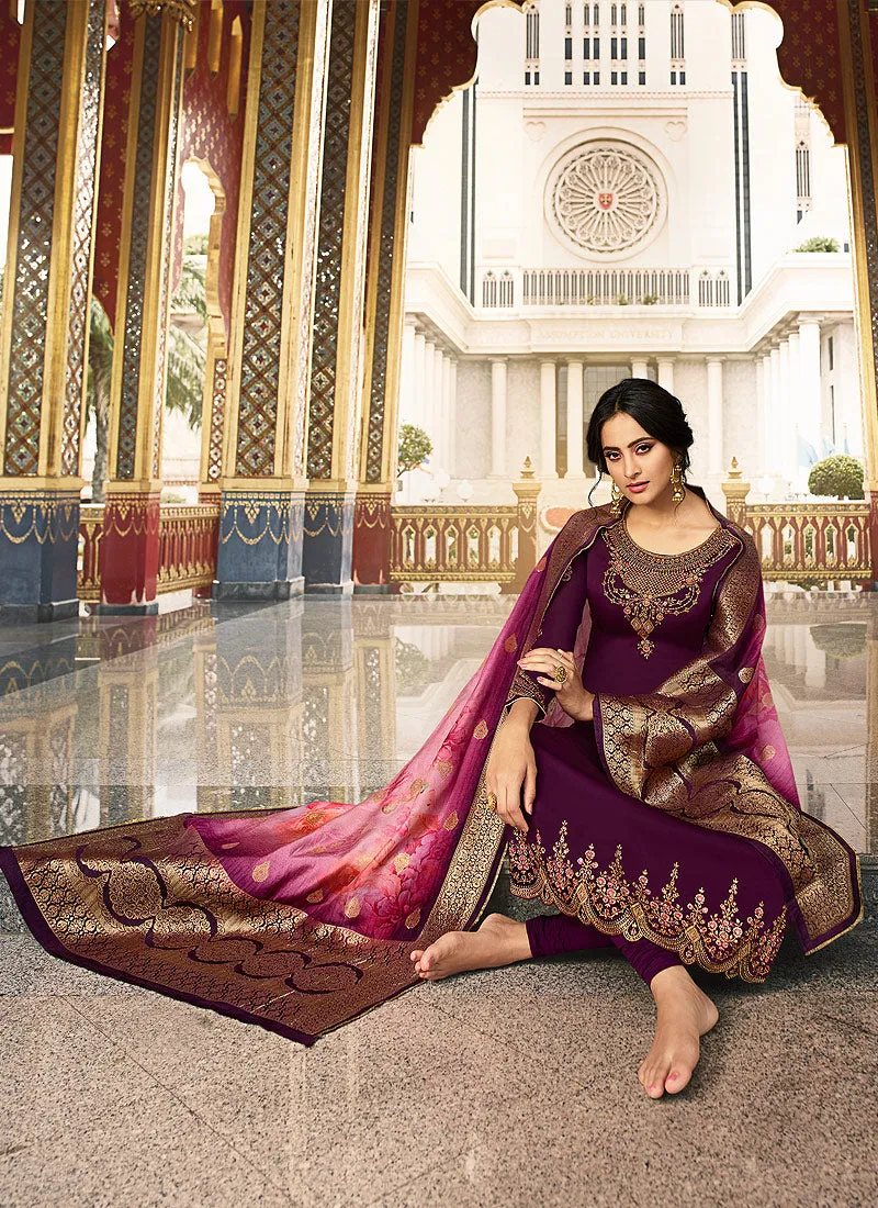 Purple Overall Pakistani Pant Suit