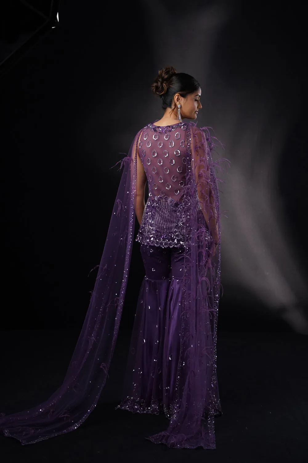"Jia" Purple Sharara Set With Cape