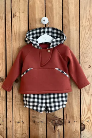 "Max" Rust Hoodie & Black Gingham Jam Pants