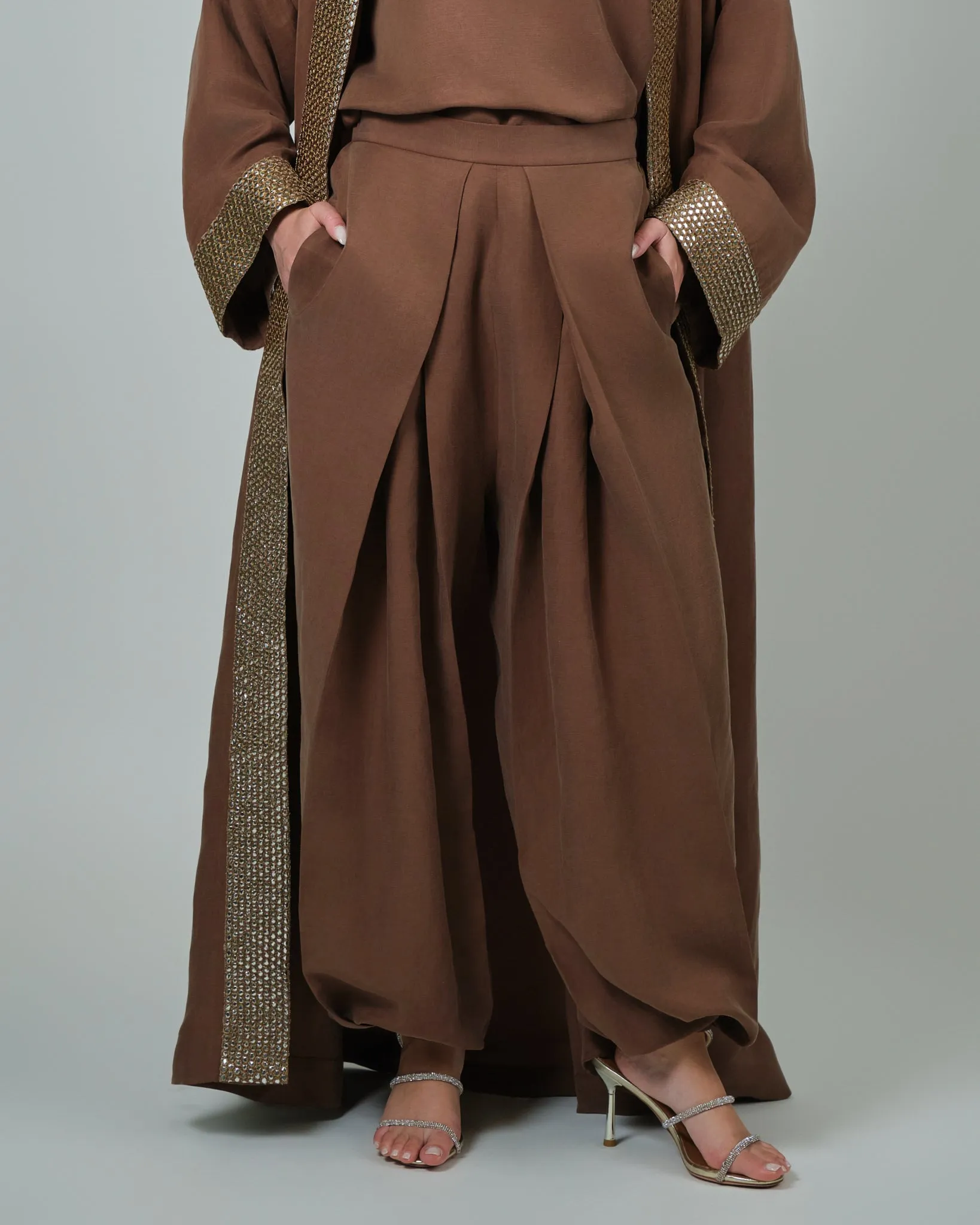 RAM25 BROWN LINEN ABAYA SET