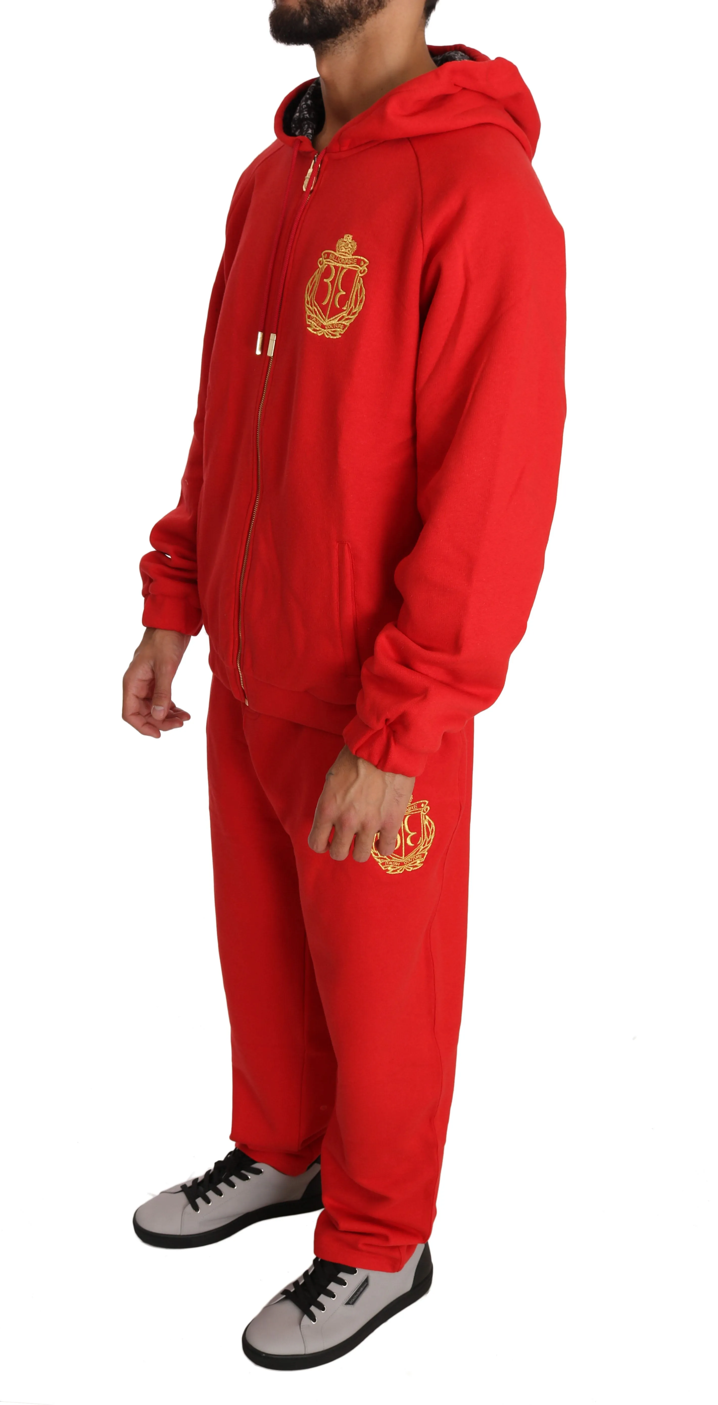Red Cotton Sweater Pants Tracksuit