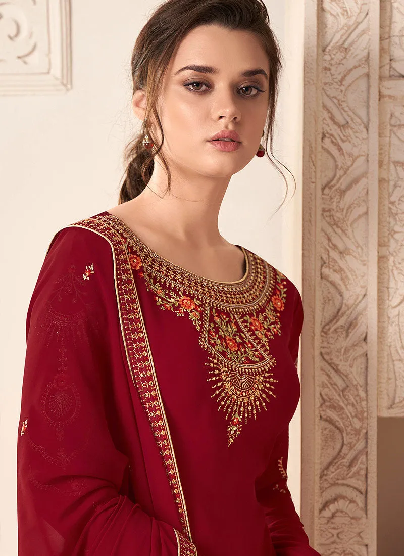 Red Embroidered Pakistani Salwar Kameez