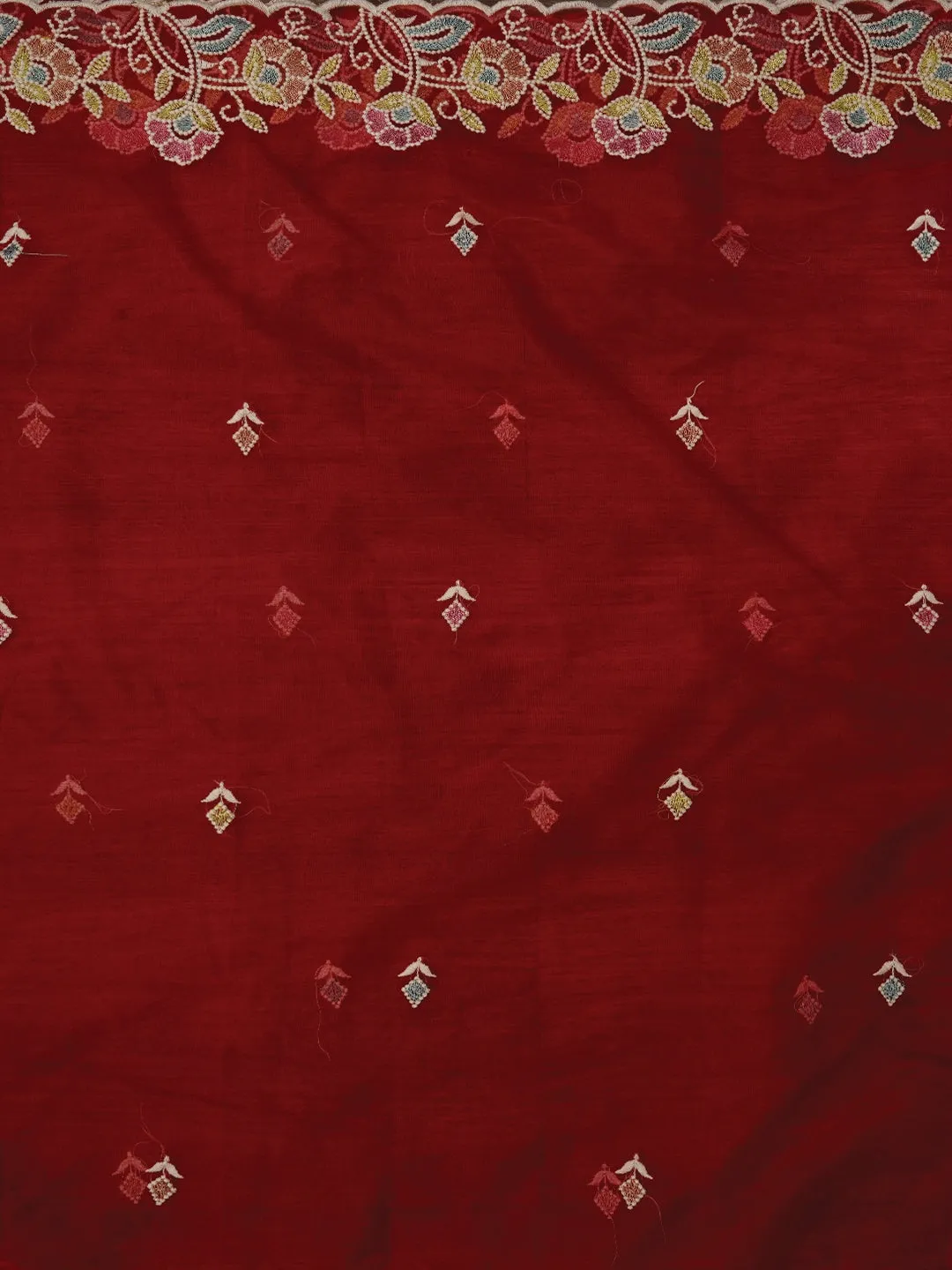 Red Zari Pure Cotton Dress Material with Dupatta