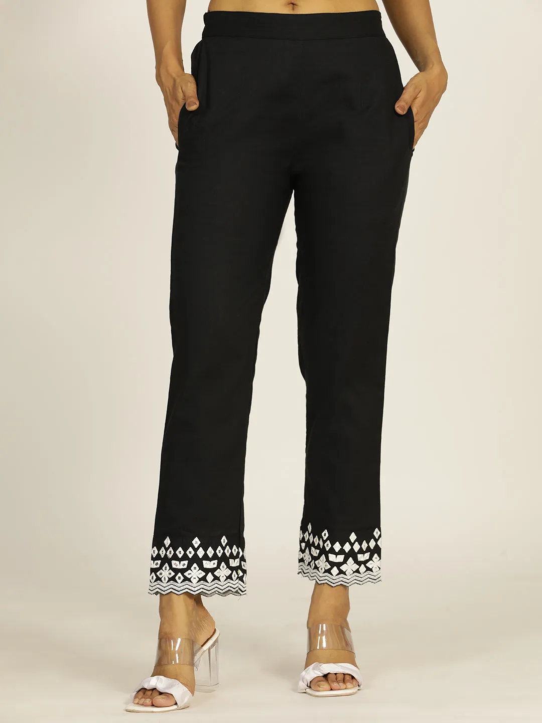 Resham Embroidered Black Cotton Suit Set