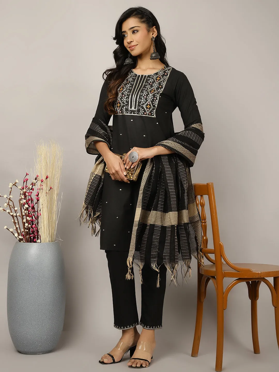 Resham Embroidered Black Suit Set