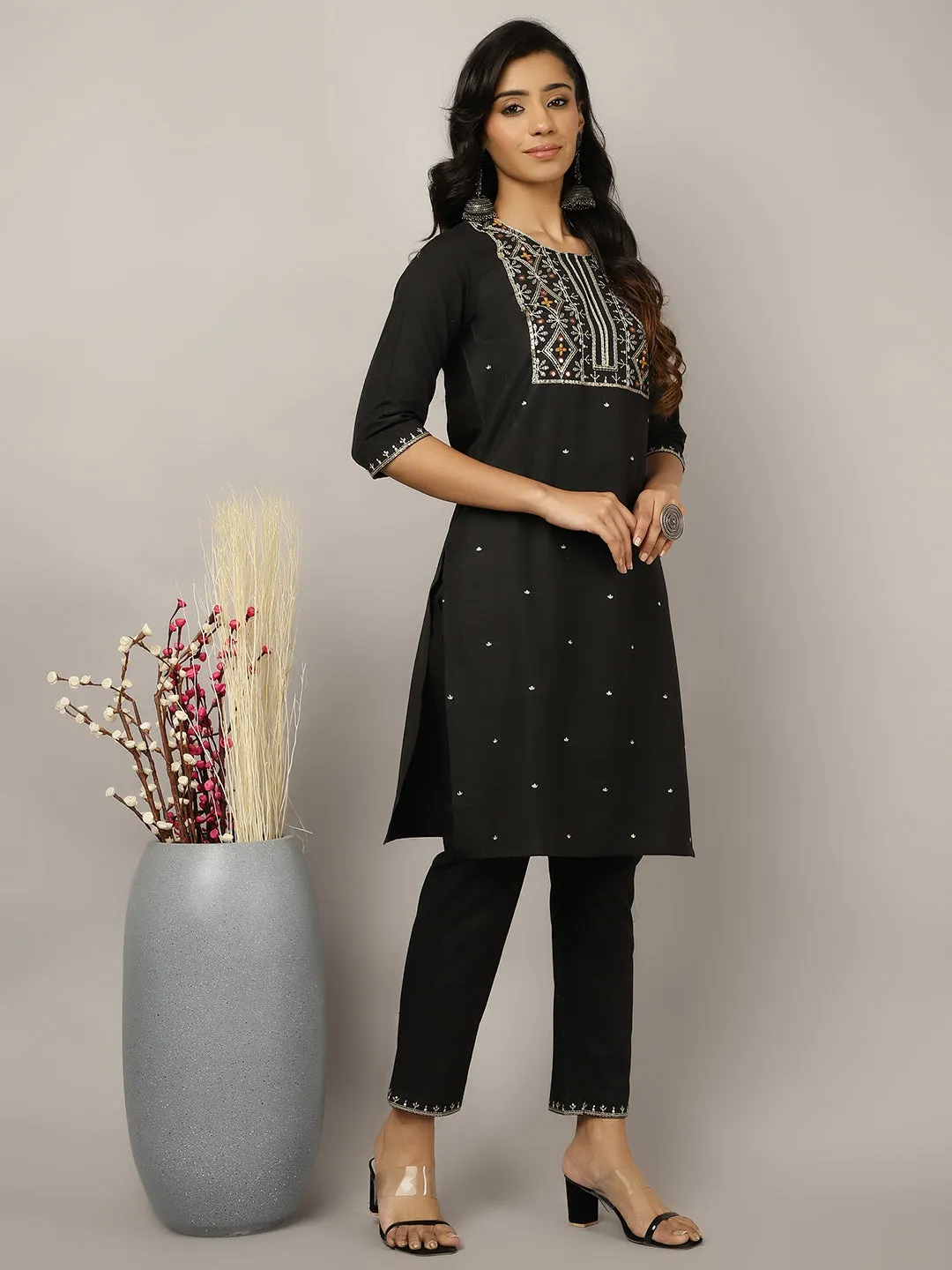 Resham Embroidered Black Suit Set