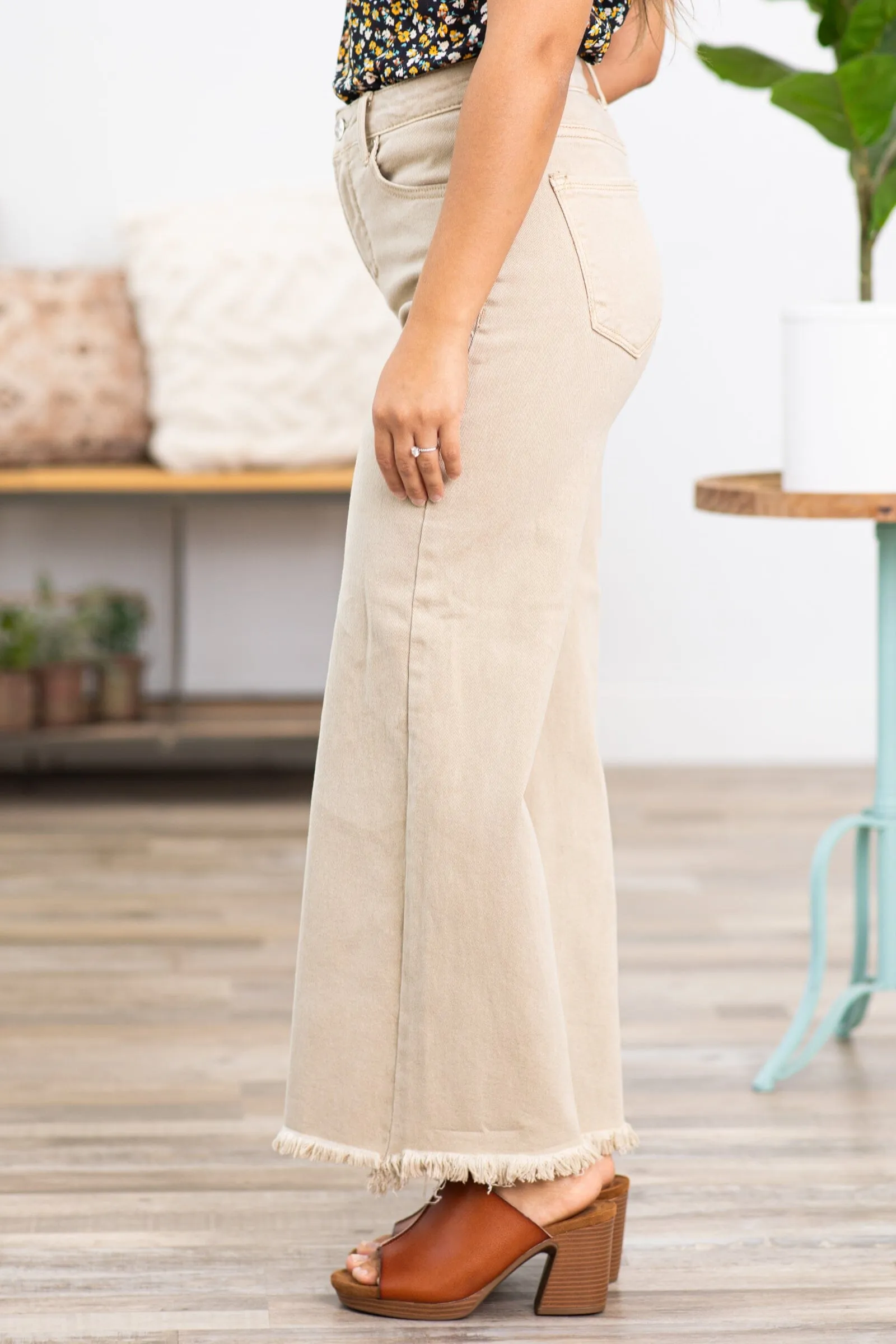 Risen Khaki Tummy Control Wide Leg Jeans