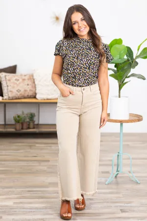 Risen Khaki Tummy Control Wide Leg Jeans