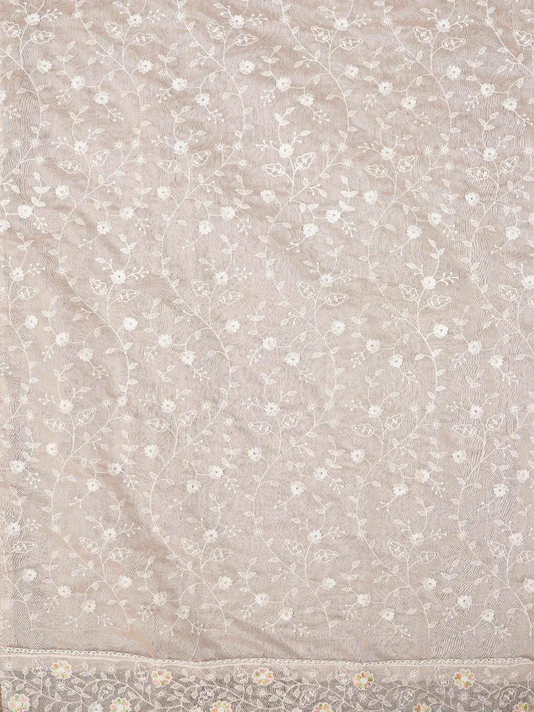 Rose Gold Cotton Lucknowi Embroidered Dress Material with Dupatta