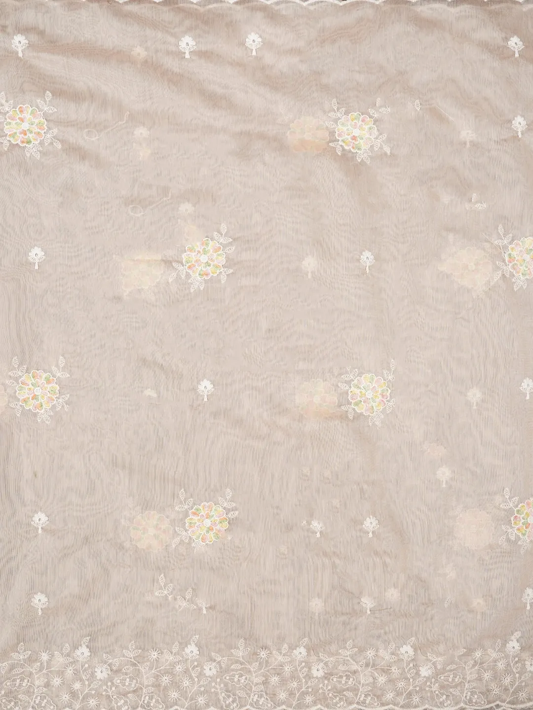 Rose Gold Cotton Lucknowi Embroidered Dress Material with Dupatta