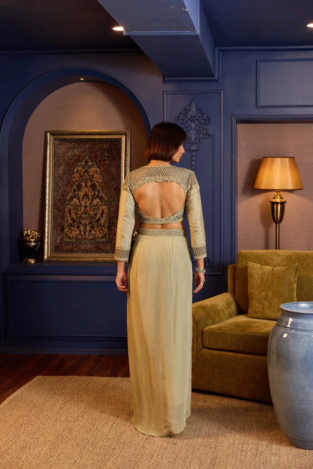 Sage Green Silk Lattice Ensemble