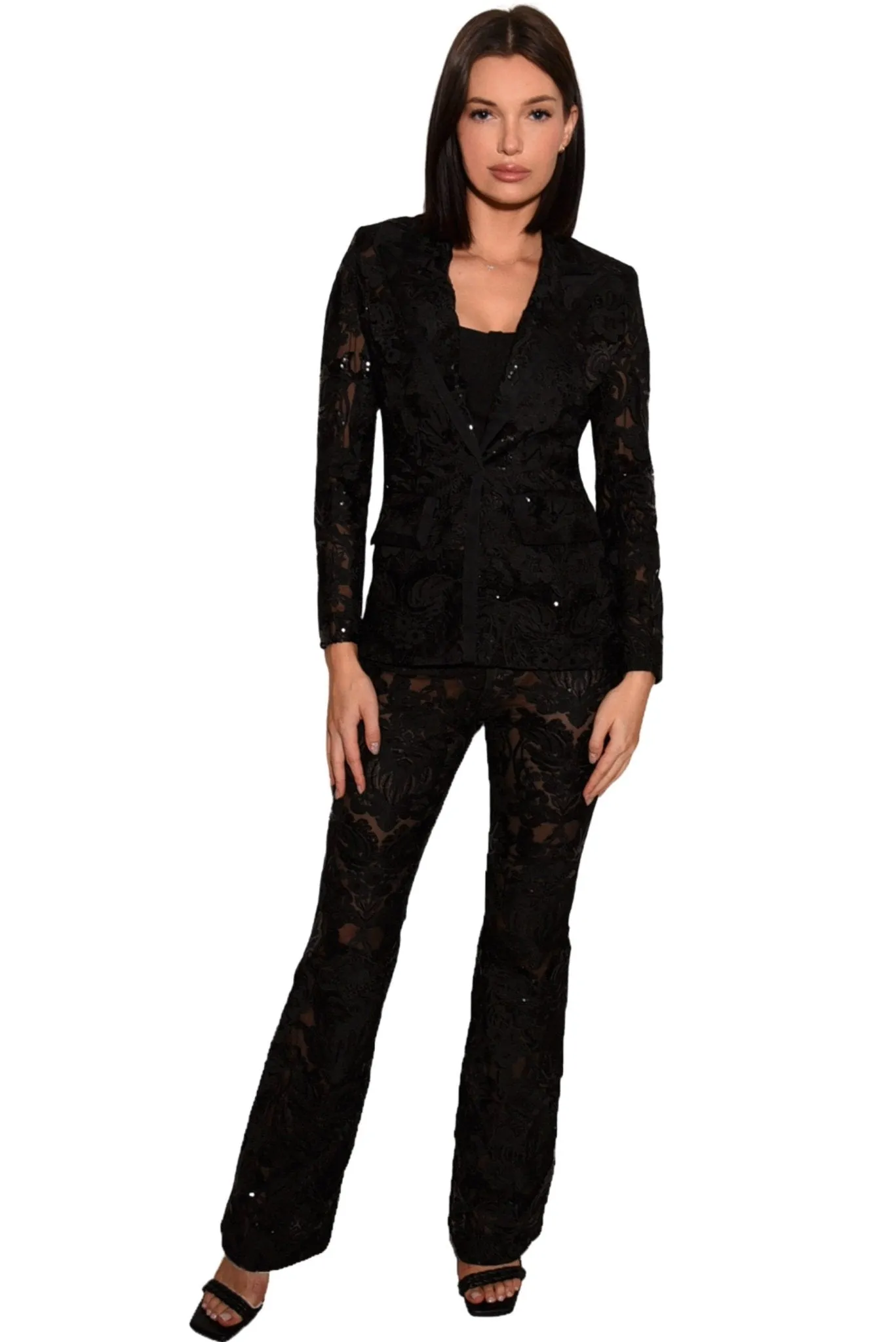 Sara Exquisite Black Lace Floral Pant