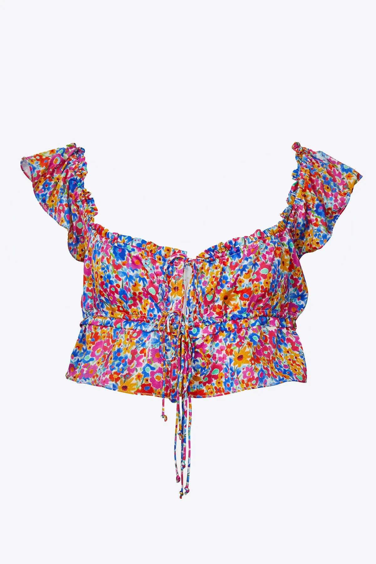 SASHA FLORAL-PRINT CUTOUT CROPPED TOP