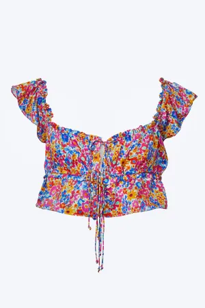 SASHA FLORAL-PRINT CUTOUT CROPPED TOP