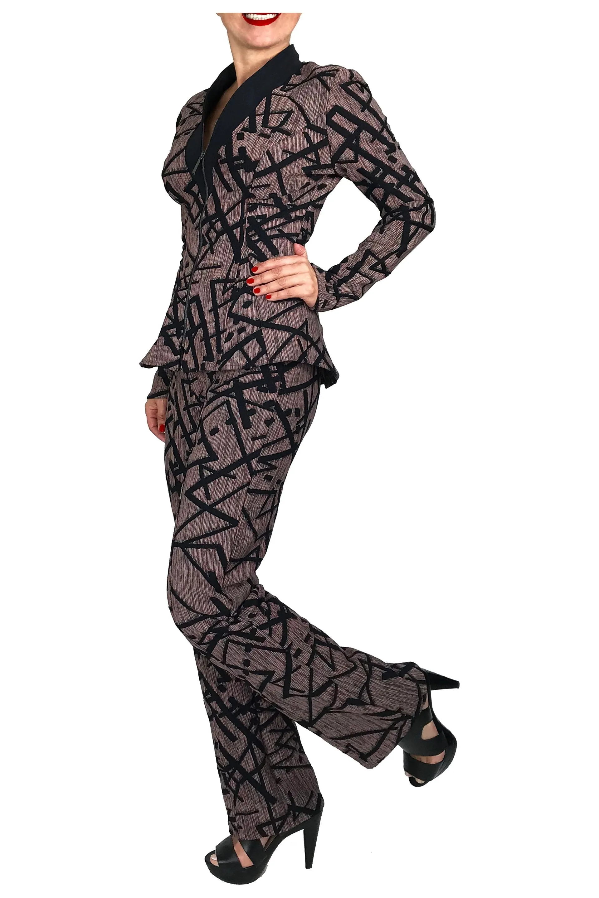 SAVYON Jacquard Bell Bottom Legs Print Pants