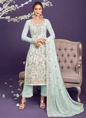 Sea Green Sequence Embroidered Pant Suit