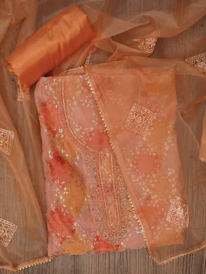Sequin Embellished Organza Multicolor Dress Material with Dupatta