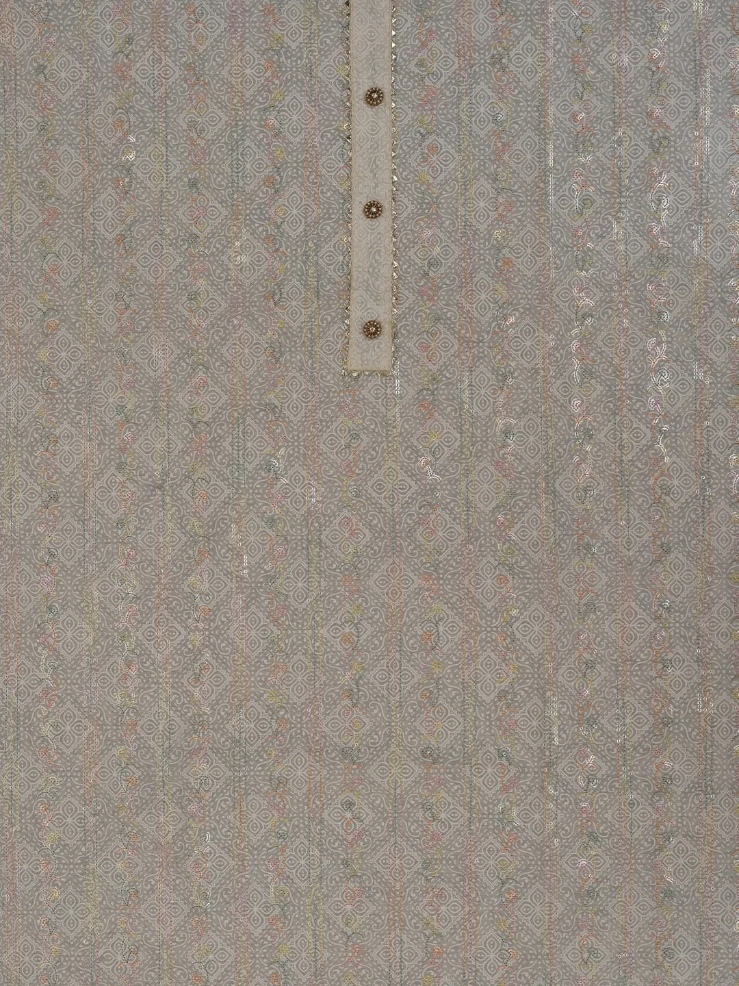 Sequin Embroidered Off White Silk Blend Dress Material with Dupatta