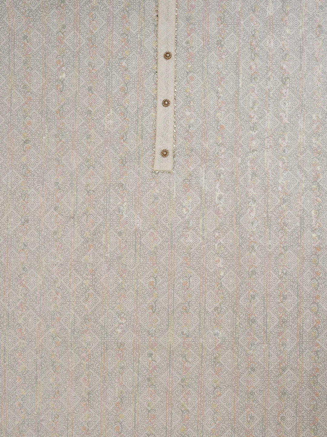 Sequin Off White Embroidered Silk Blend Dress Material with Dupatta