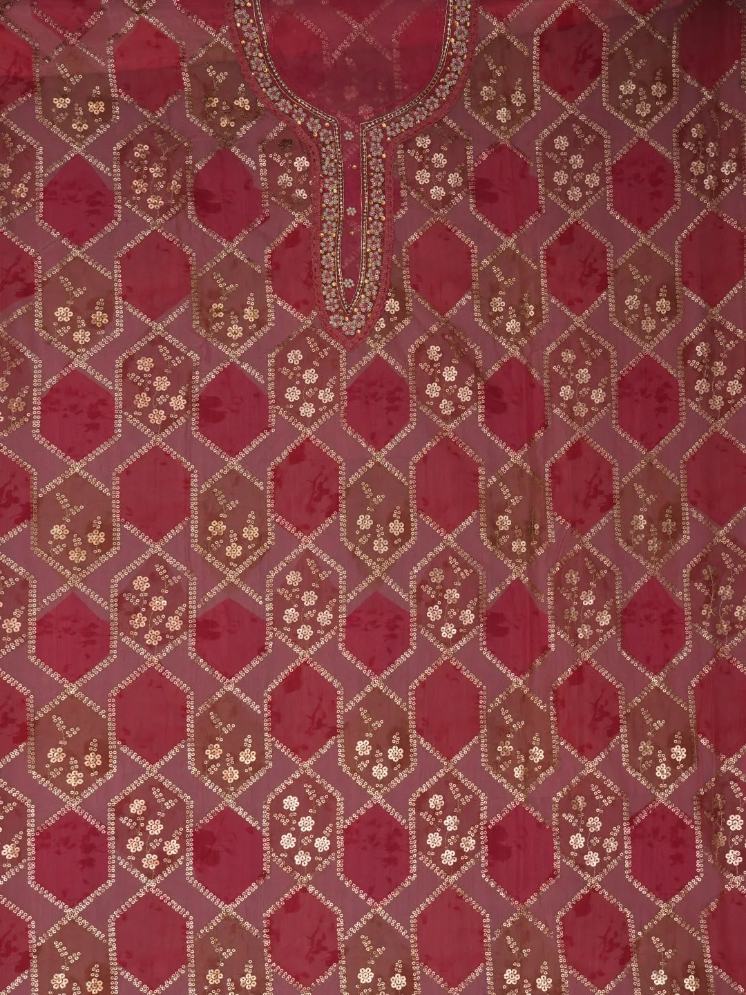 Sequin Pink Embroidered Organza Dress Material with Dupatta