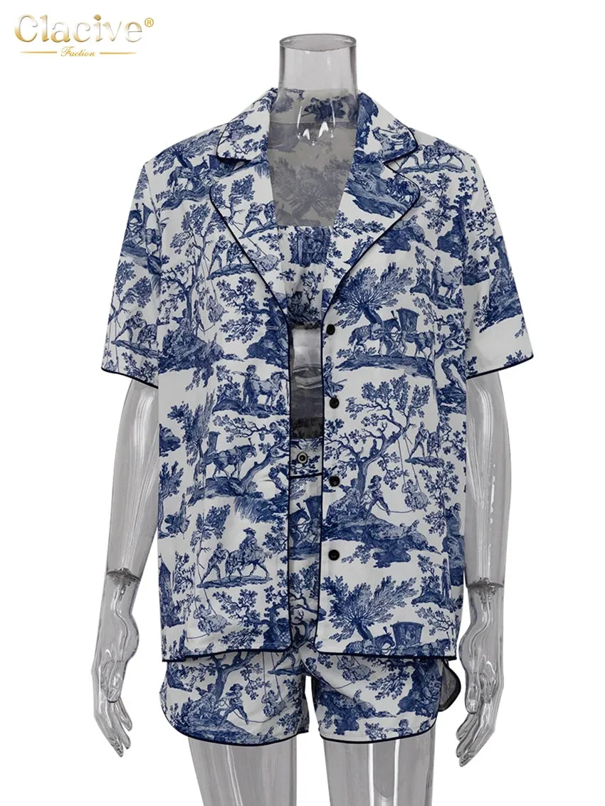 Sexy 3 Piece Sets Short Sleeve Shirt   Bra With High Waist Shorts Set Summer Clothes