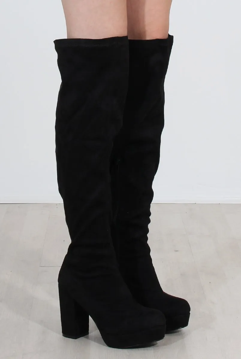 Shaia Black Suede Over The Knee Boots
