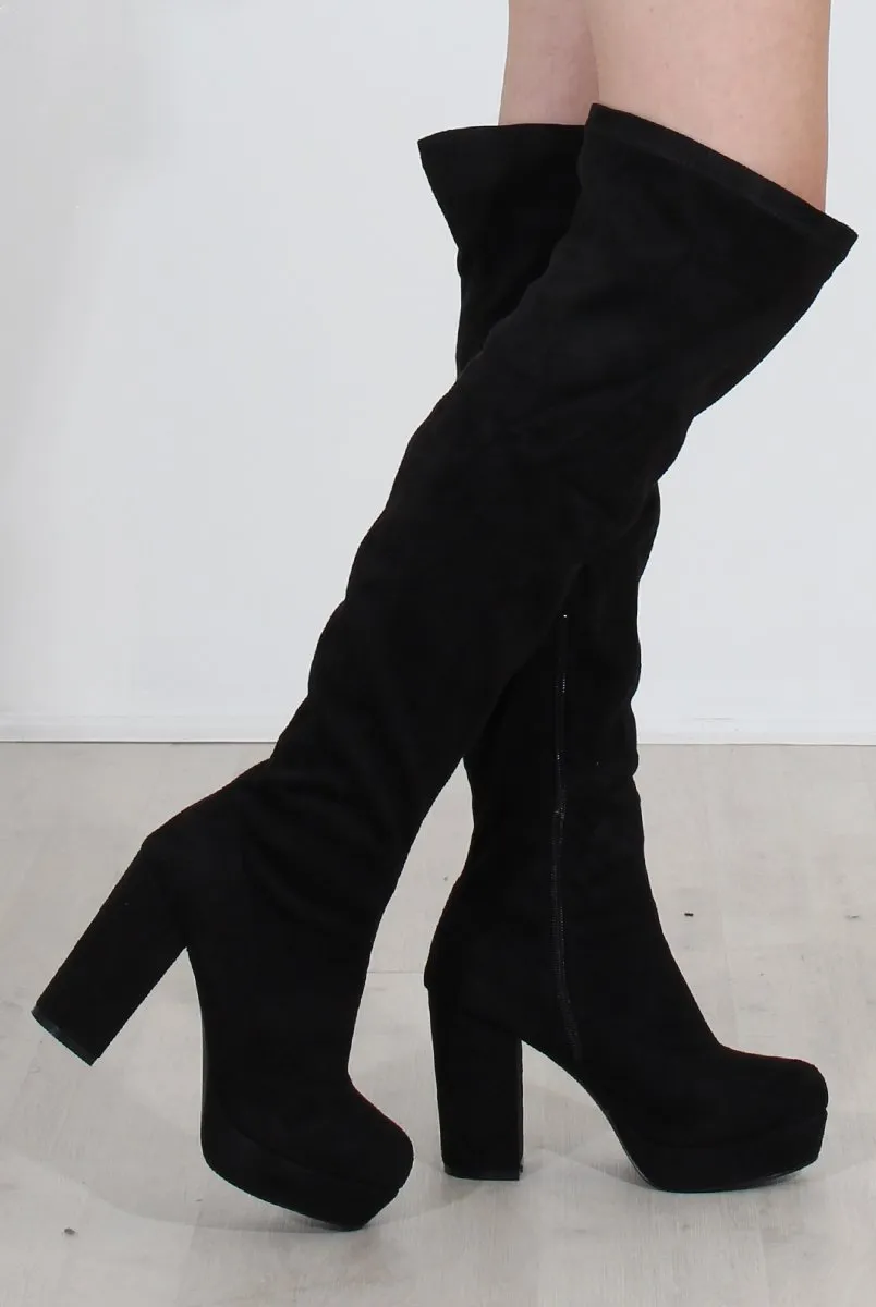 Shaia Black Suede Over The Knee Boots