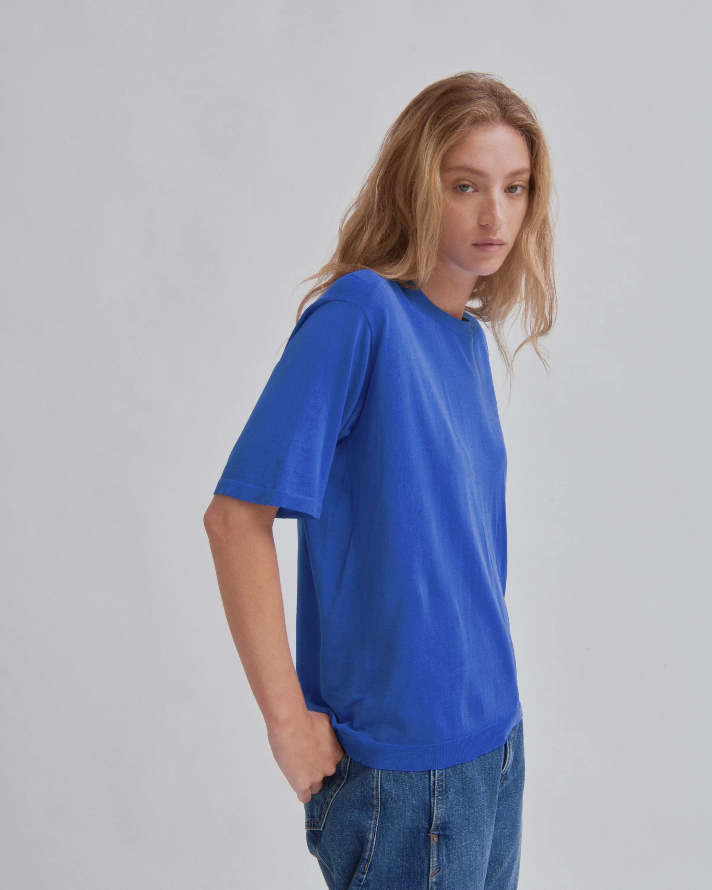 Sheer Knit Tee in Cobalt