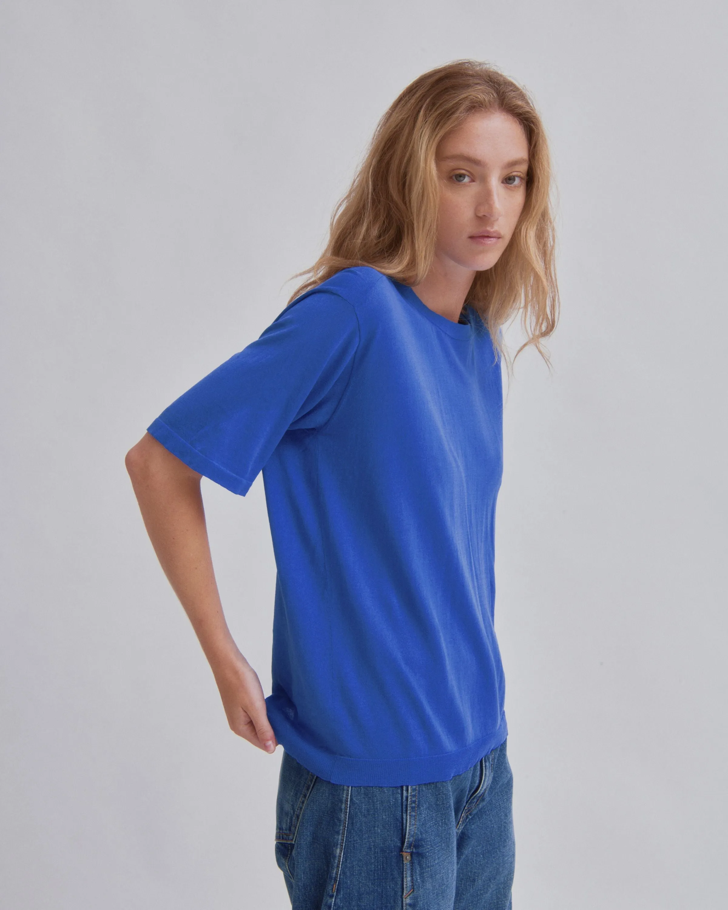 Sheer Knit Tee in Cobalt