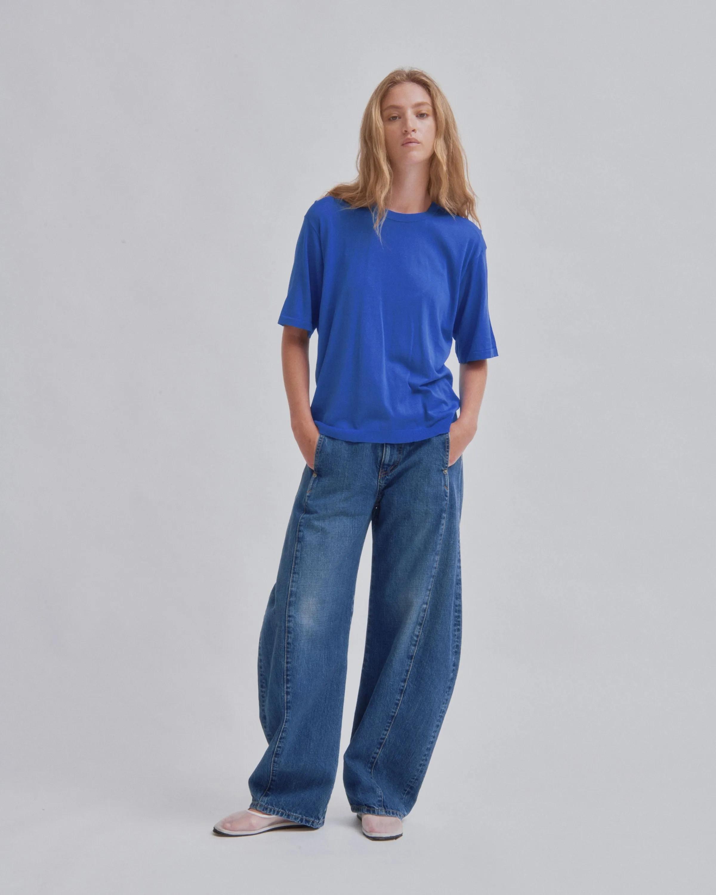 Sheer Knit Tee in Cobalt