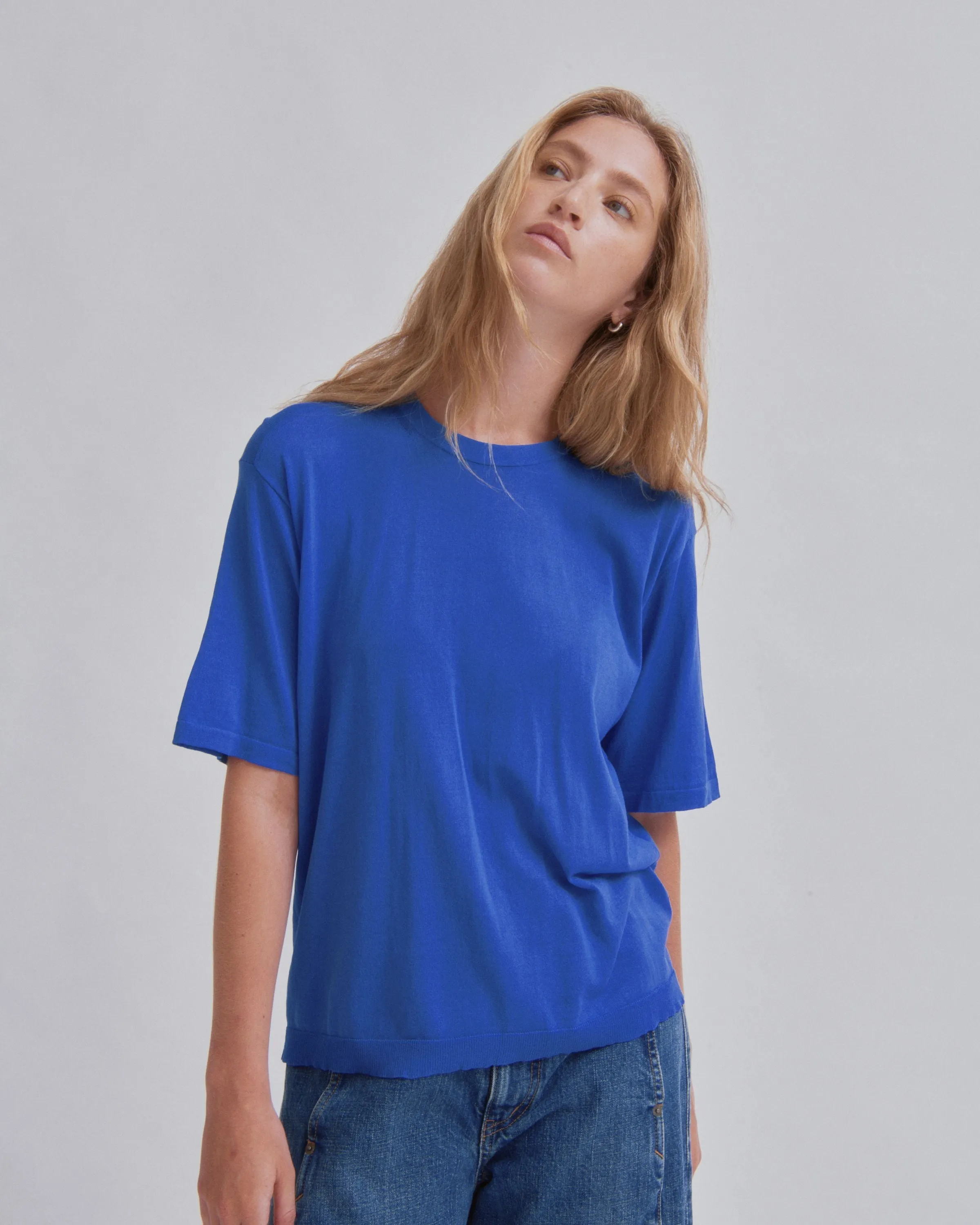 Sheer Knit Tee in Cobalt