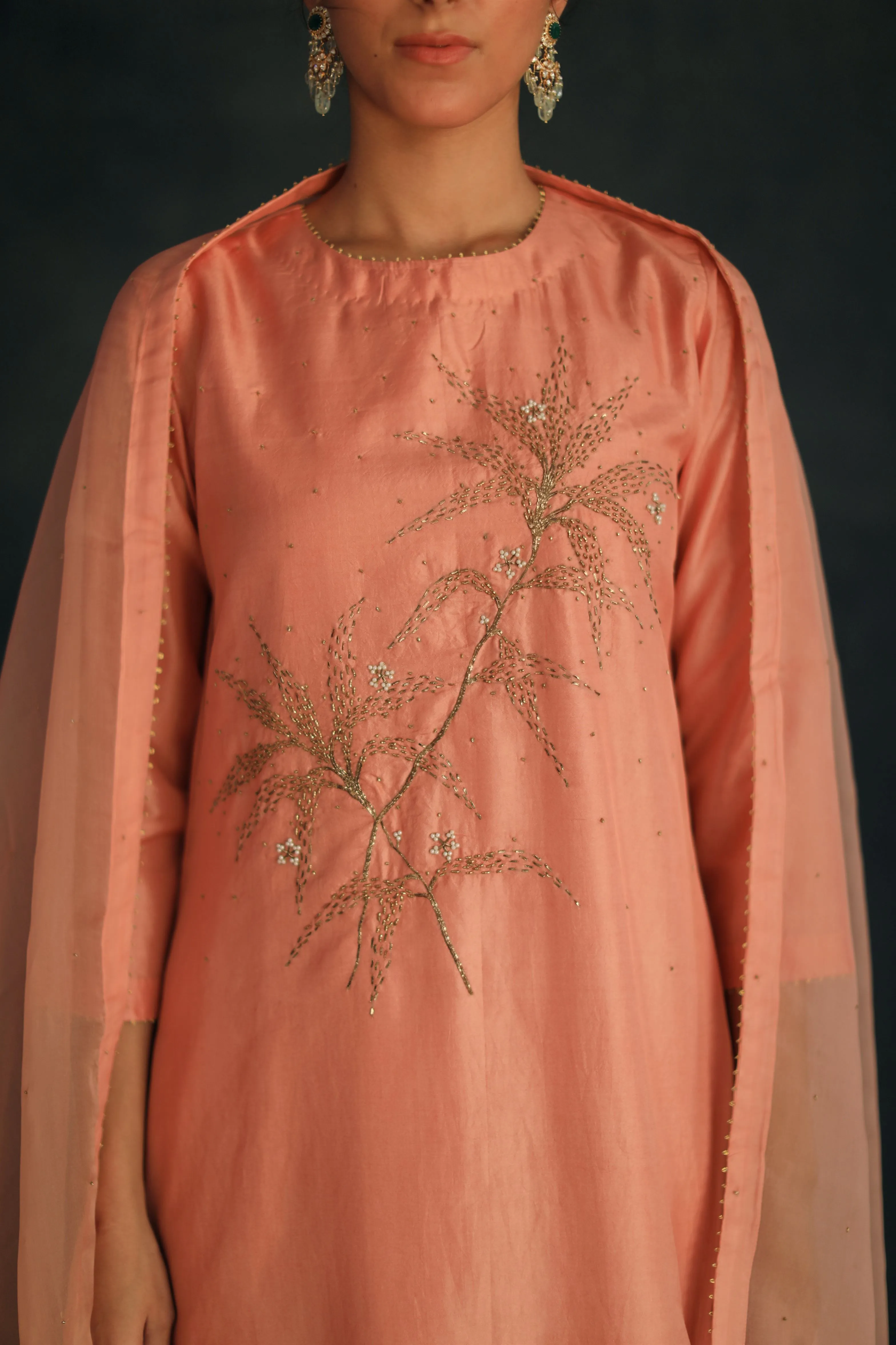 Shikha Mehta Jungkook Salmon Hania Kurta Set Silk Silk Chanderi Silk Organza Pink Hana Ss21F-Hk