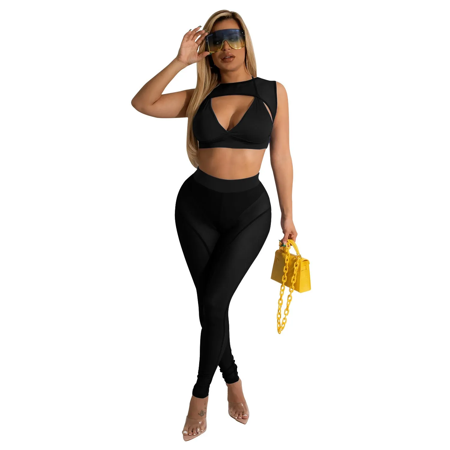 Skinny Mesh See-Through Panel Leggings