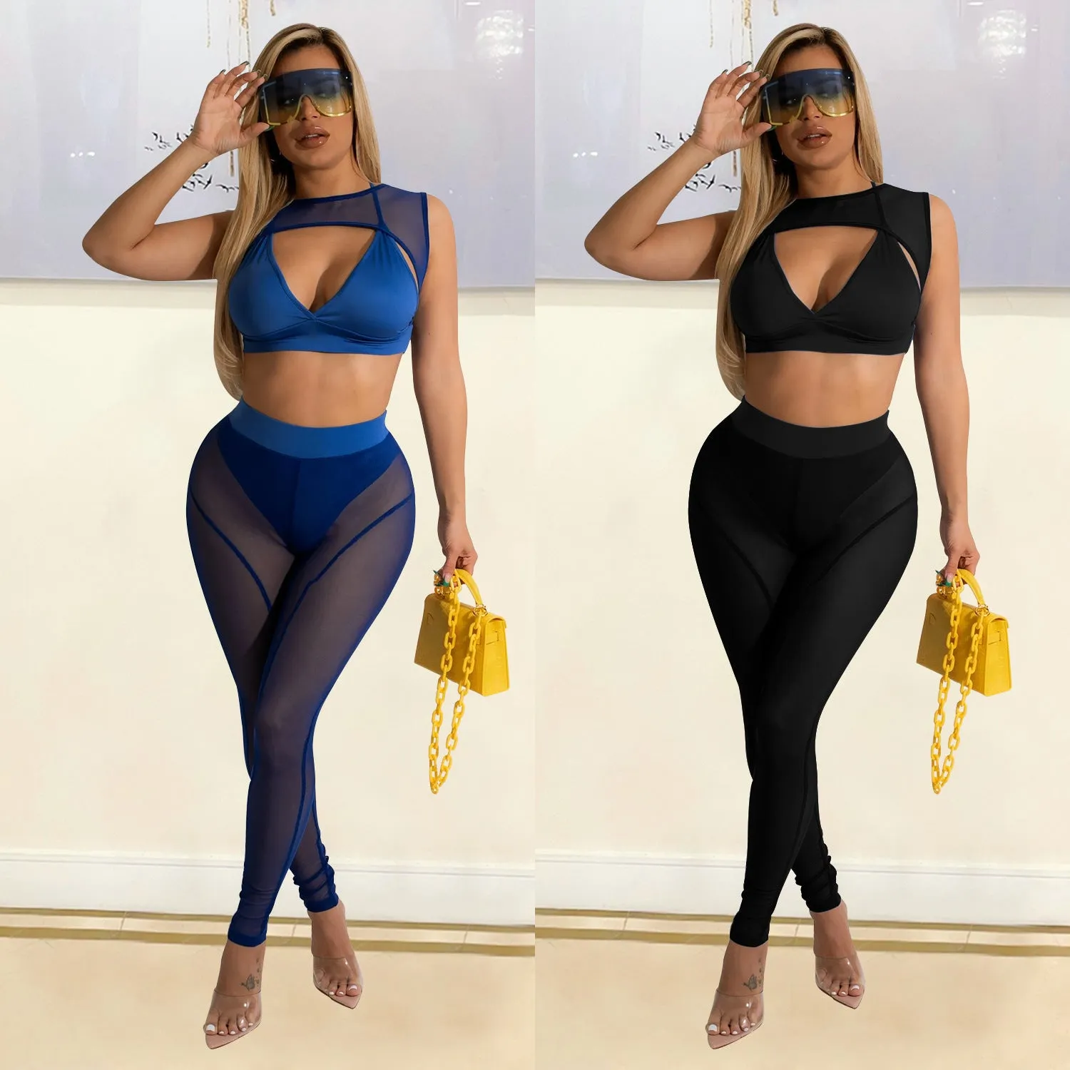 Skinny Mesh See-Through Panel Leggings