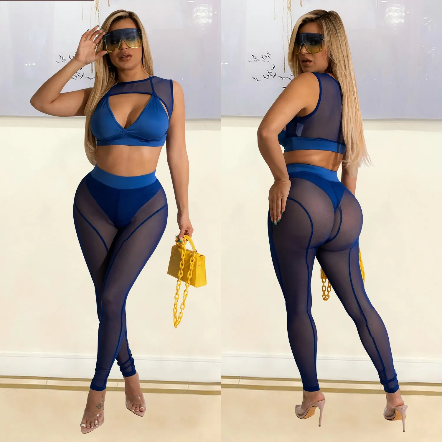 Skinny Mesh See-Through Panel Leggings
