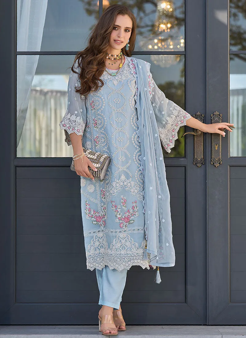 Sky Blue Embroidered Pakistani Dress