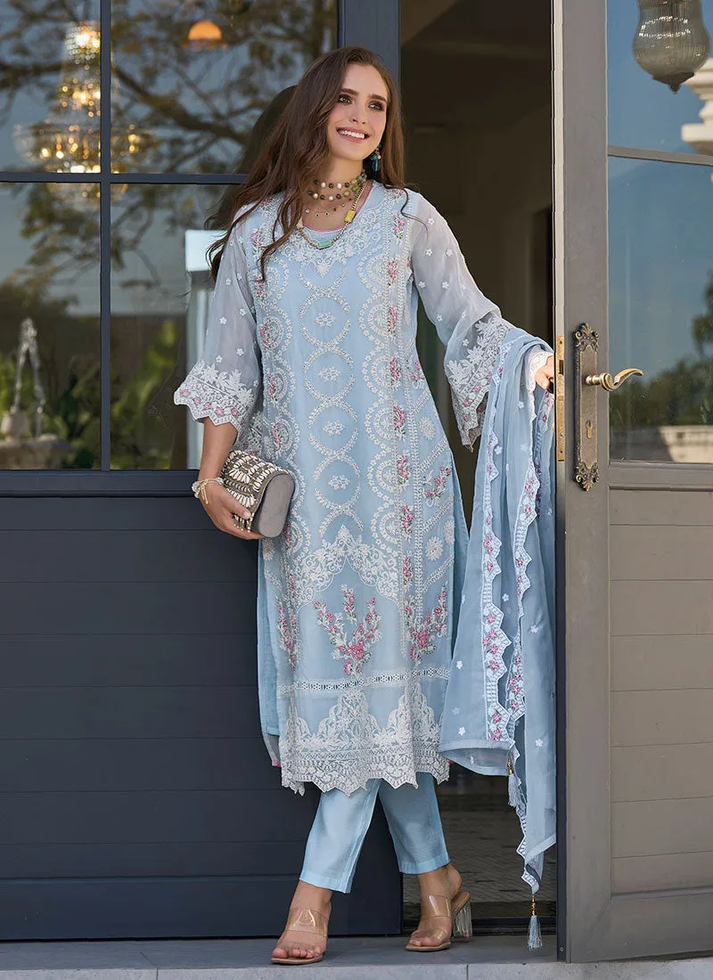 Sky Blue Embroidered Pakistani Dress