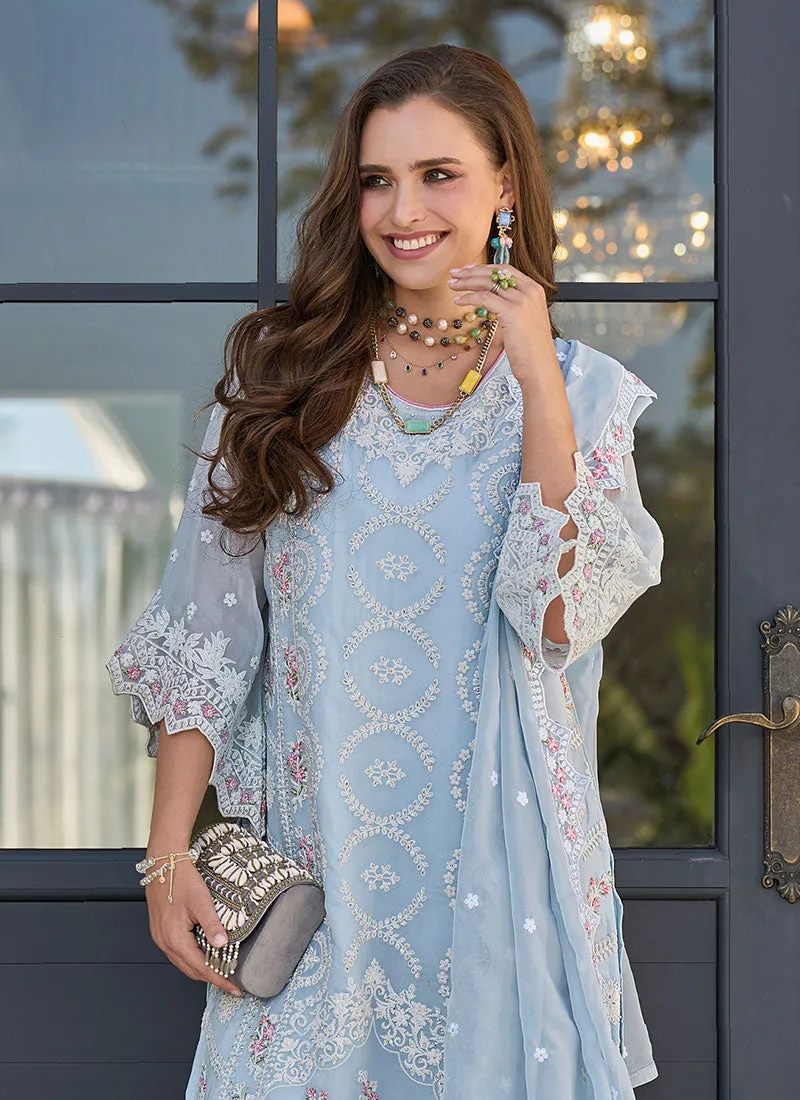 Sky Blue Embroidered Pakistani Dress