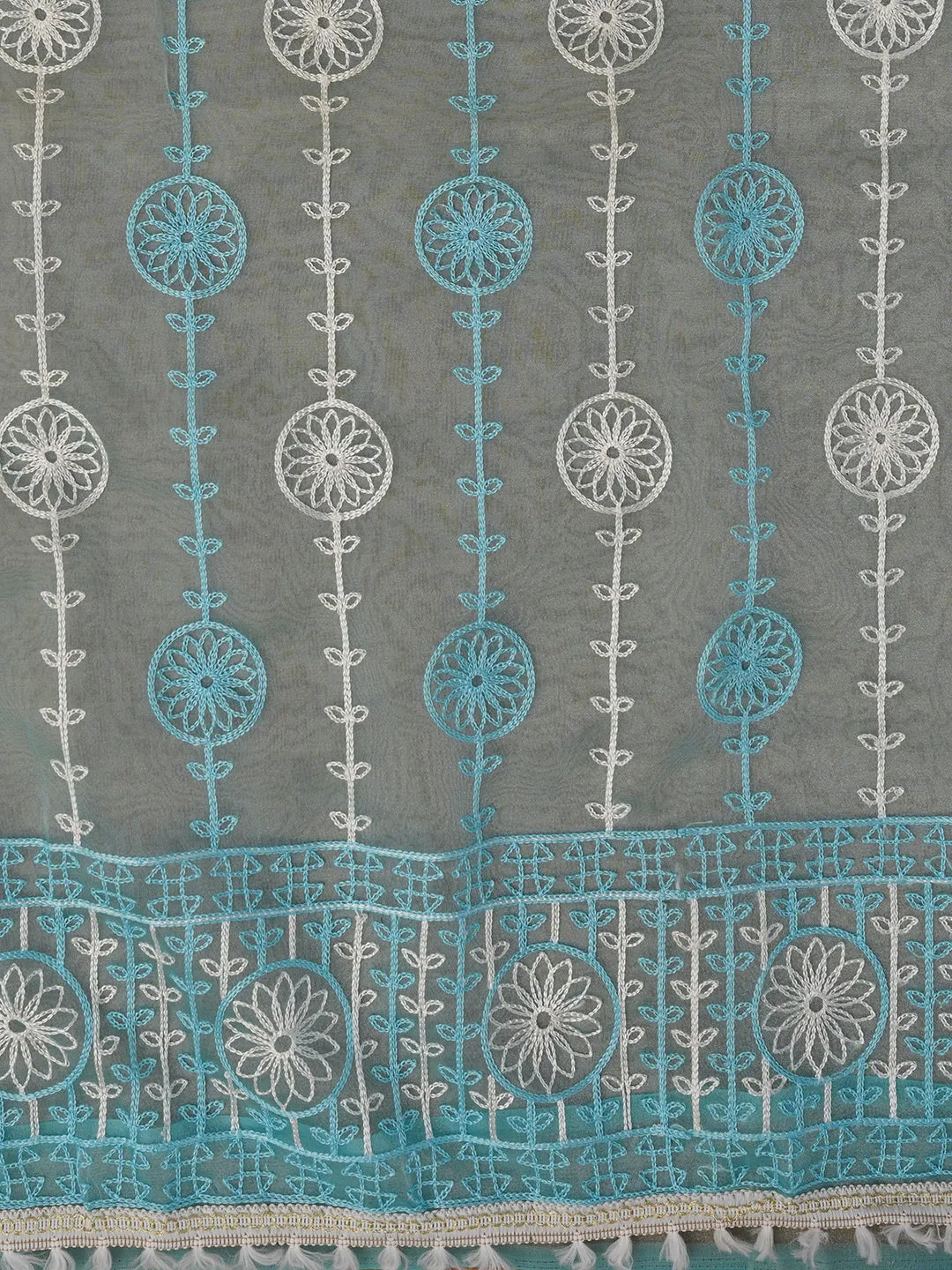 Sky Blue Unstitched Embroidered Organza Dress Material With Dupatta