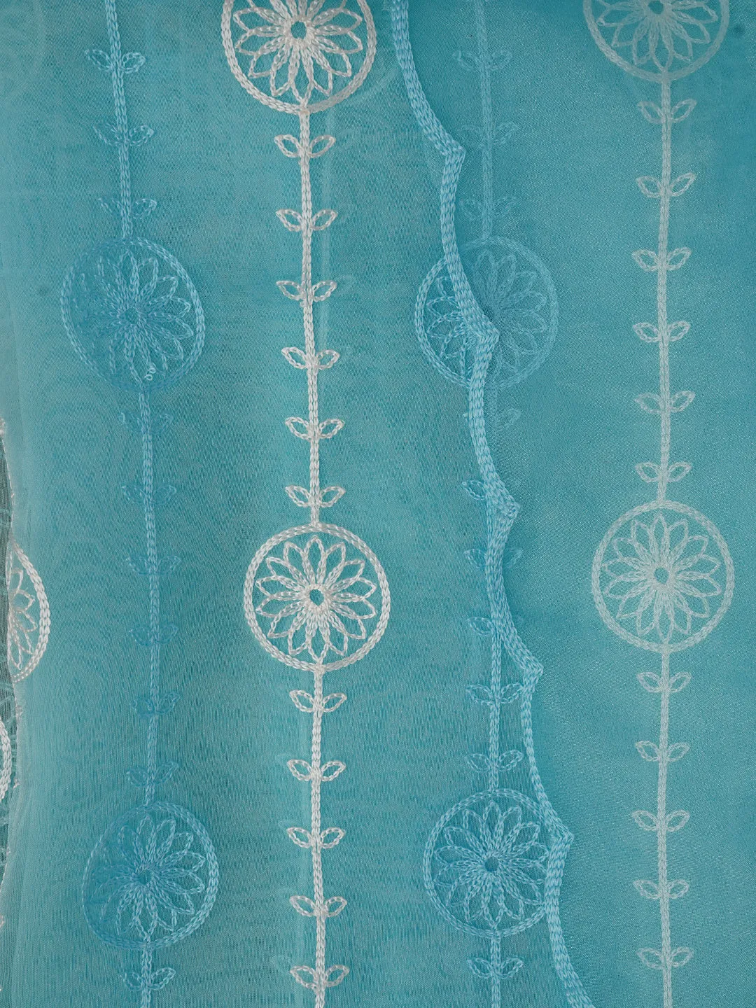 Sky Blue Unstitched Embroidered Organza Dress Material With Dupatta
