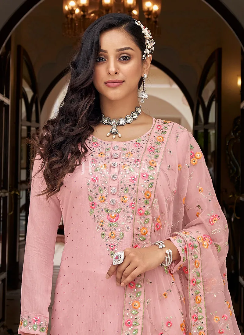 Soft Peach Multi Embroidered Traditional Salwar Kameez