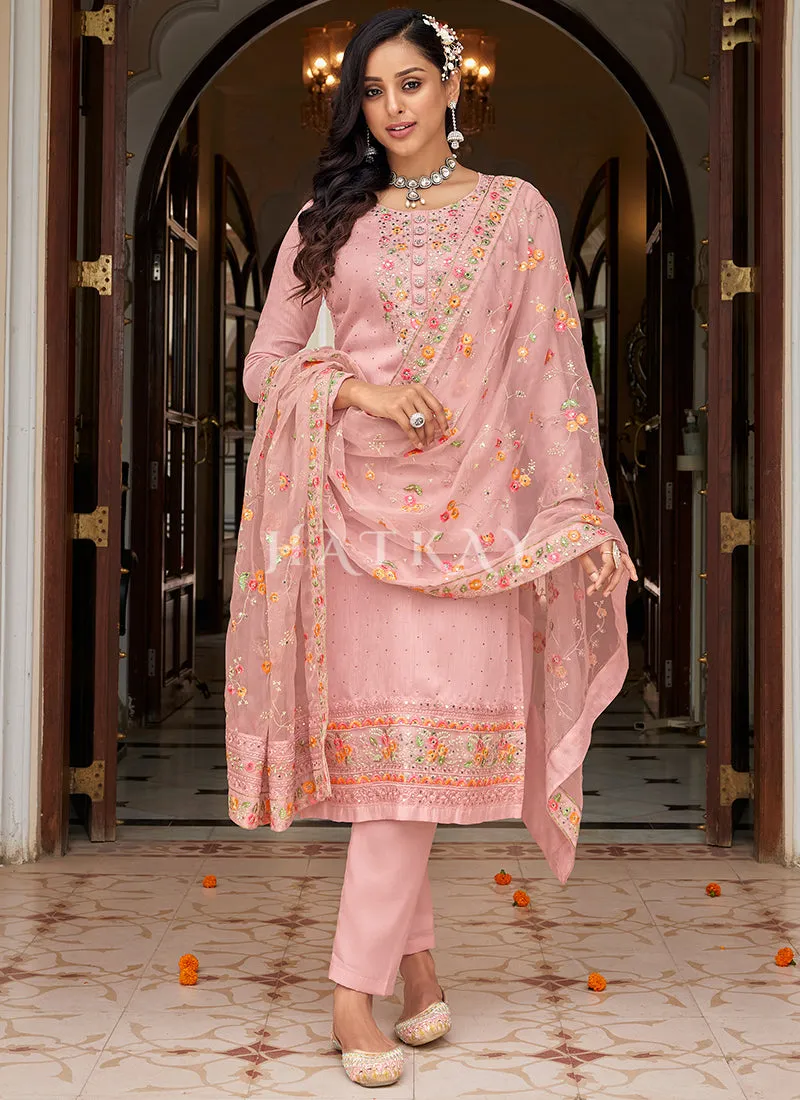 Soft Peach Multi Embroidered Traditional Salwar Kameez