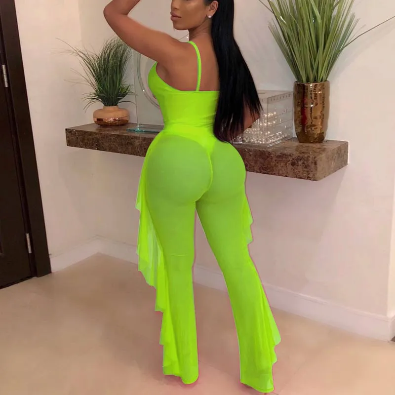 Solid Sheer Mesh Two Piece Swimsuit