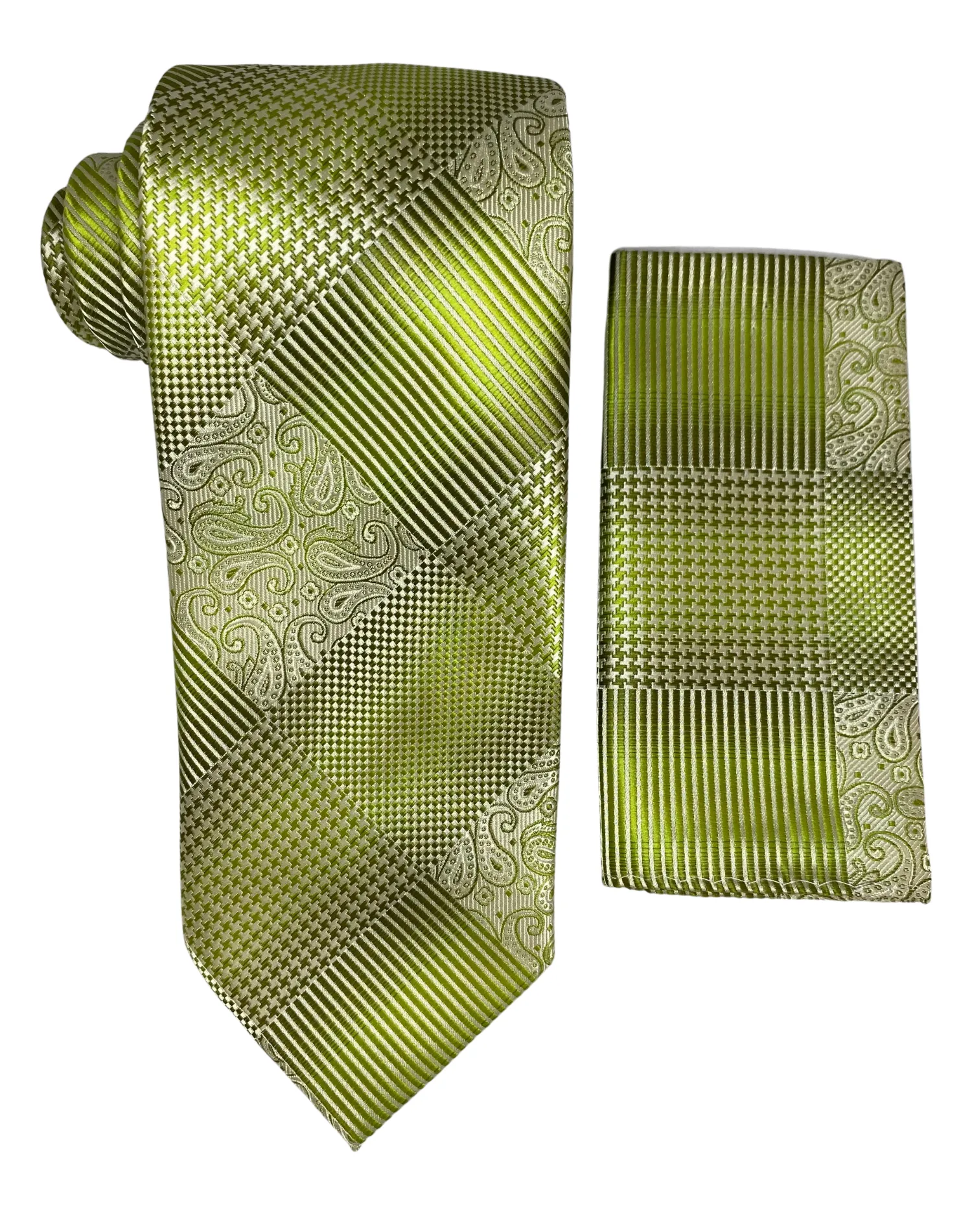 Stacy Adams Geo Paisley Tie and Handkerchief - Lime Green