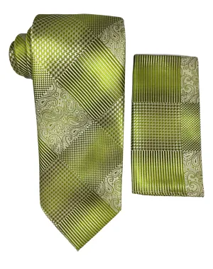 Stacy Adams Geo Paisley Tie and Handkerchief - Lime Green