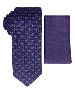 Stacy Adams Geometric Tie and Handkerchief - Purple